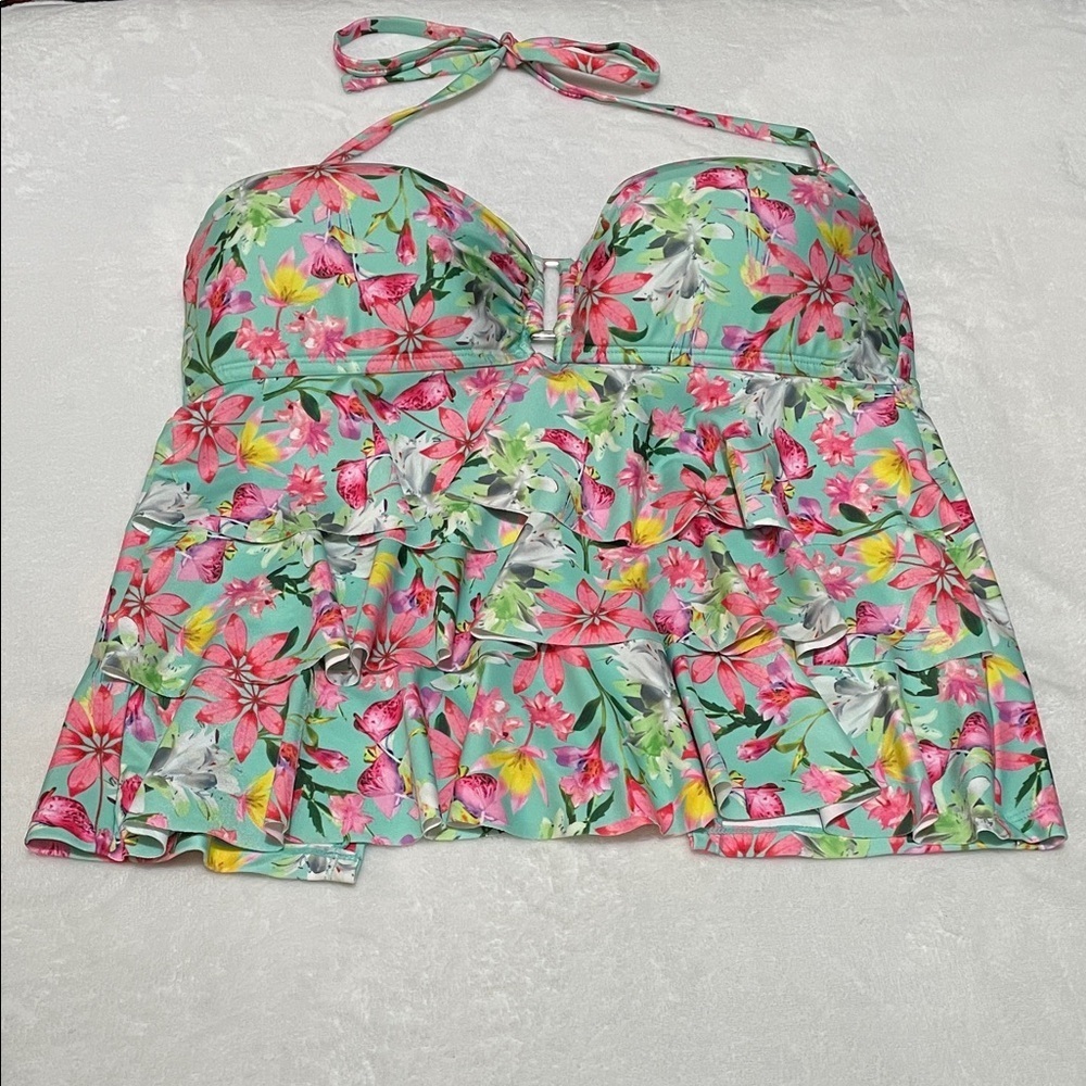 Catalina Floral Tankini Halter Swim Top Sz 12/14